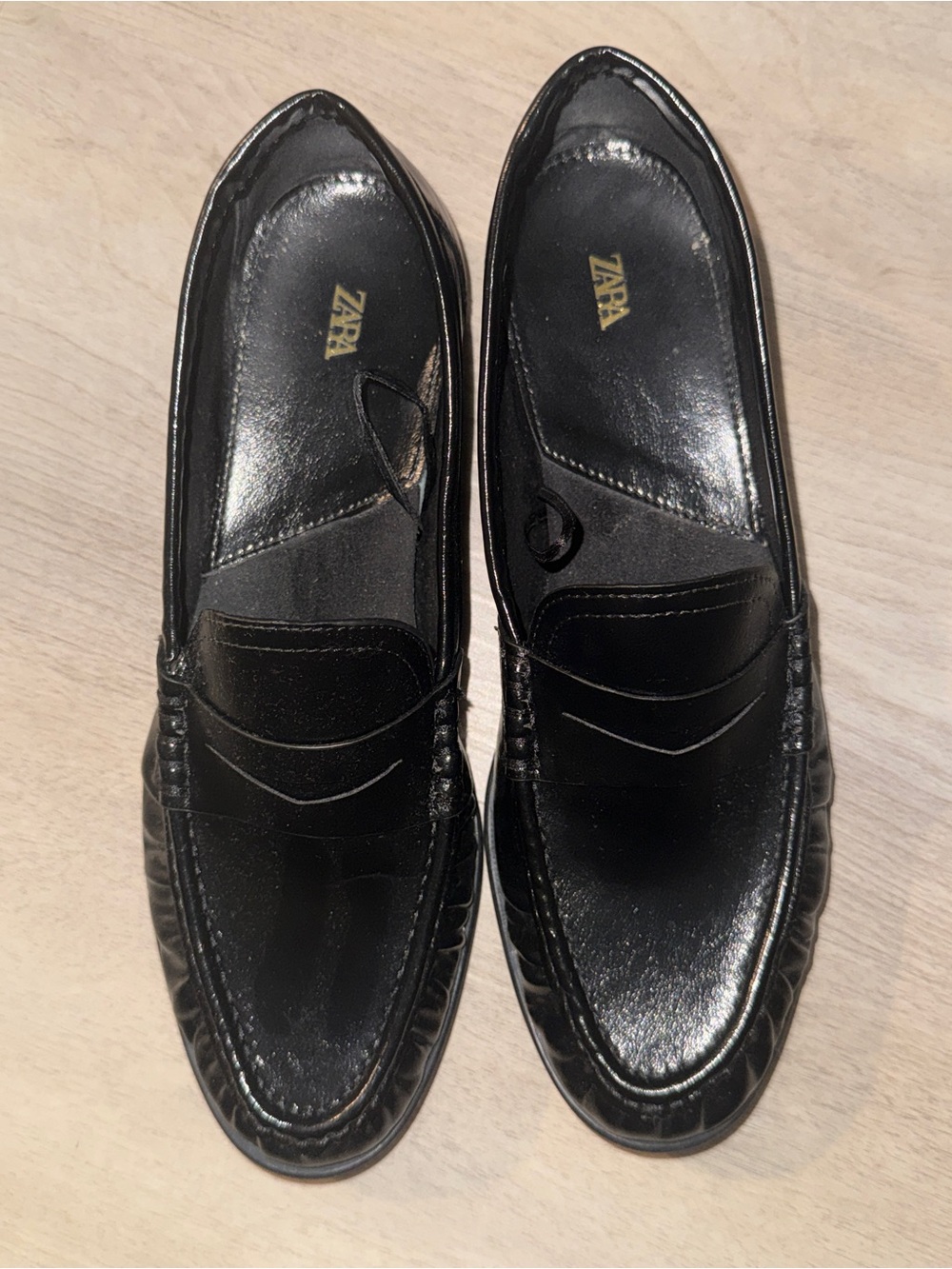 ZARA Black Leather Penny Loafers for Women - 39